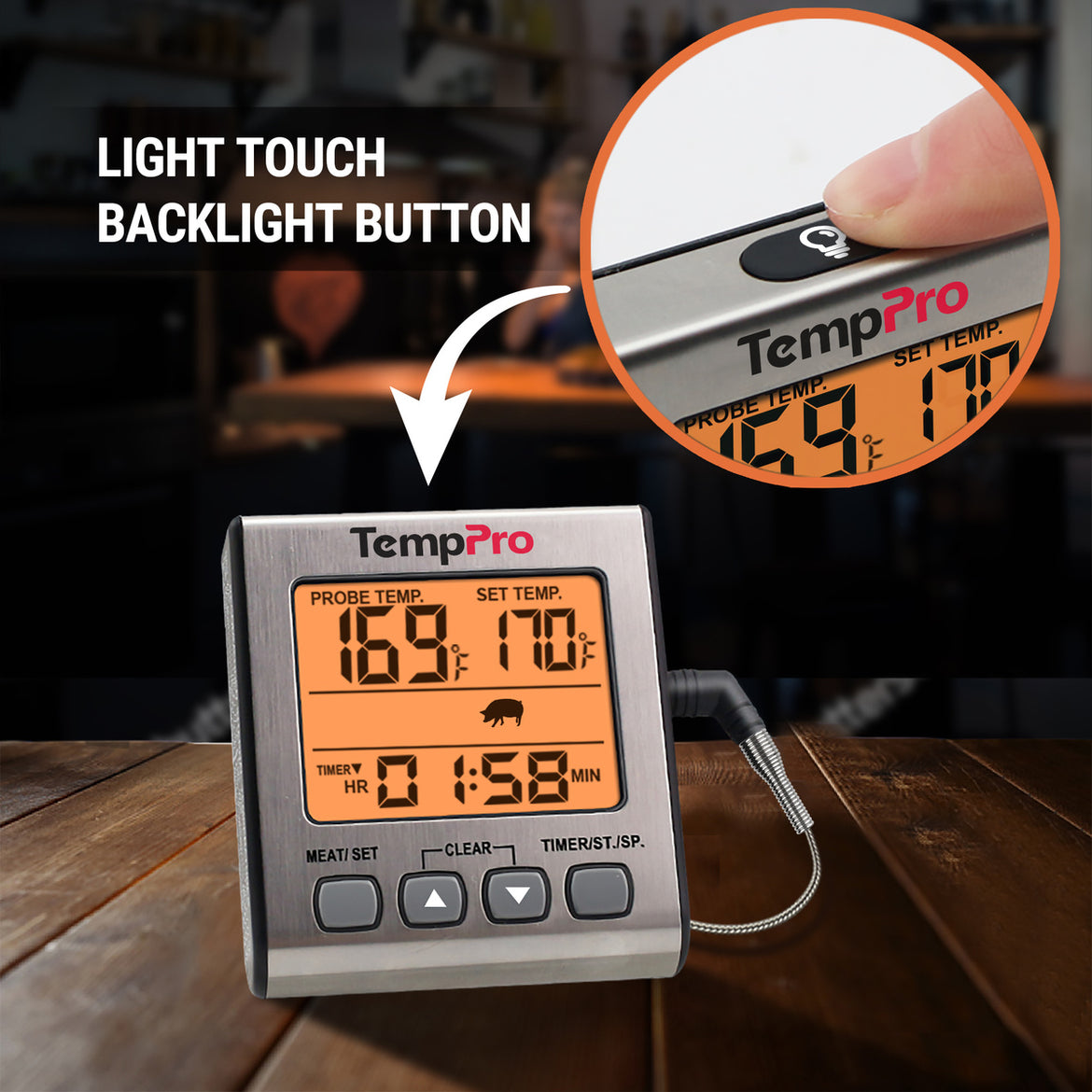TempPro TempTrack CORE TP16S Leave-In Meat Thermometer — Oven-Safe Probe with Smart Alarm