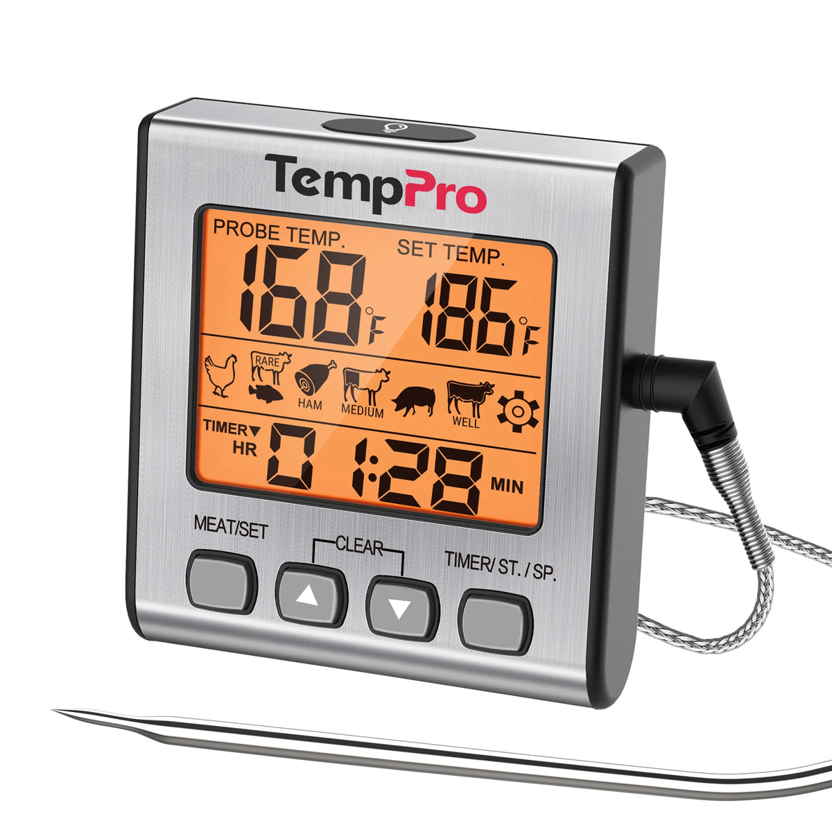TempPro TempTrack CORE TP16S Leave-In Meat Thermometer — Oven-Safe Probe with Smart Alarm