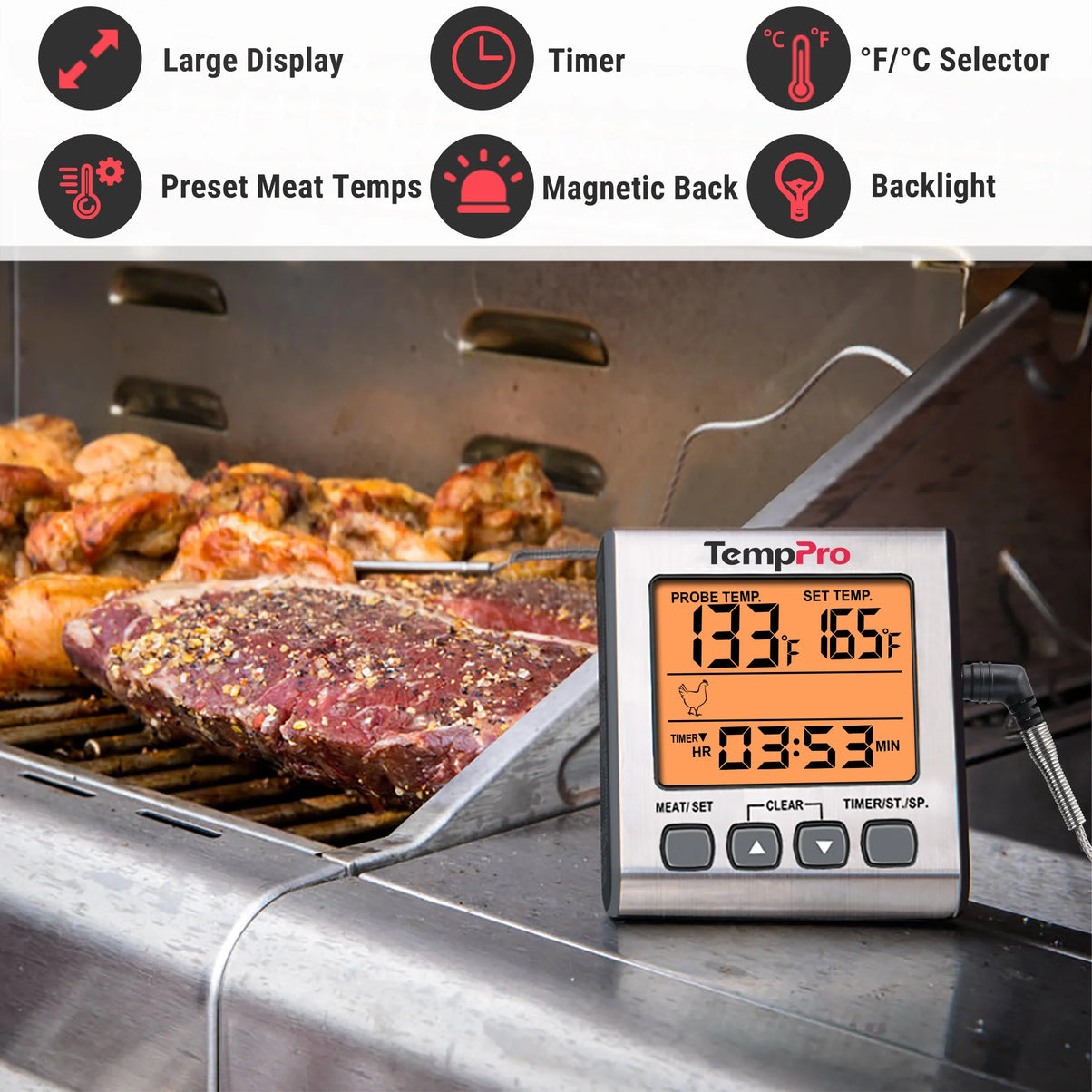 TempPro TempTrack CORE TP16S Leave-In Meat Thermometer — Oven-Safe Probe with Smart Alarm