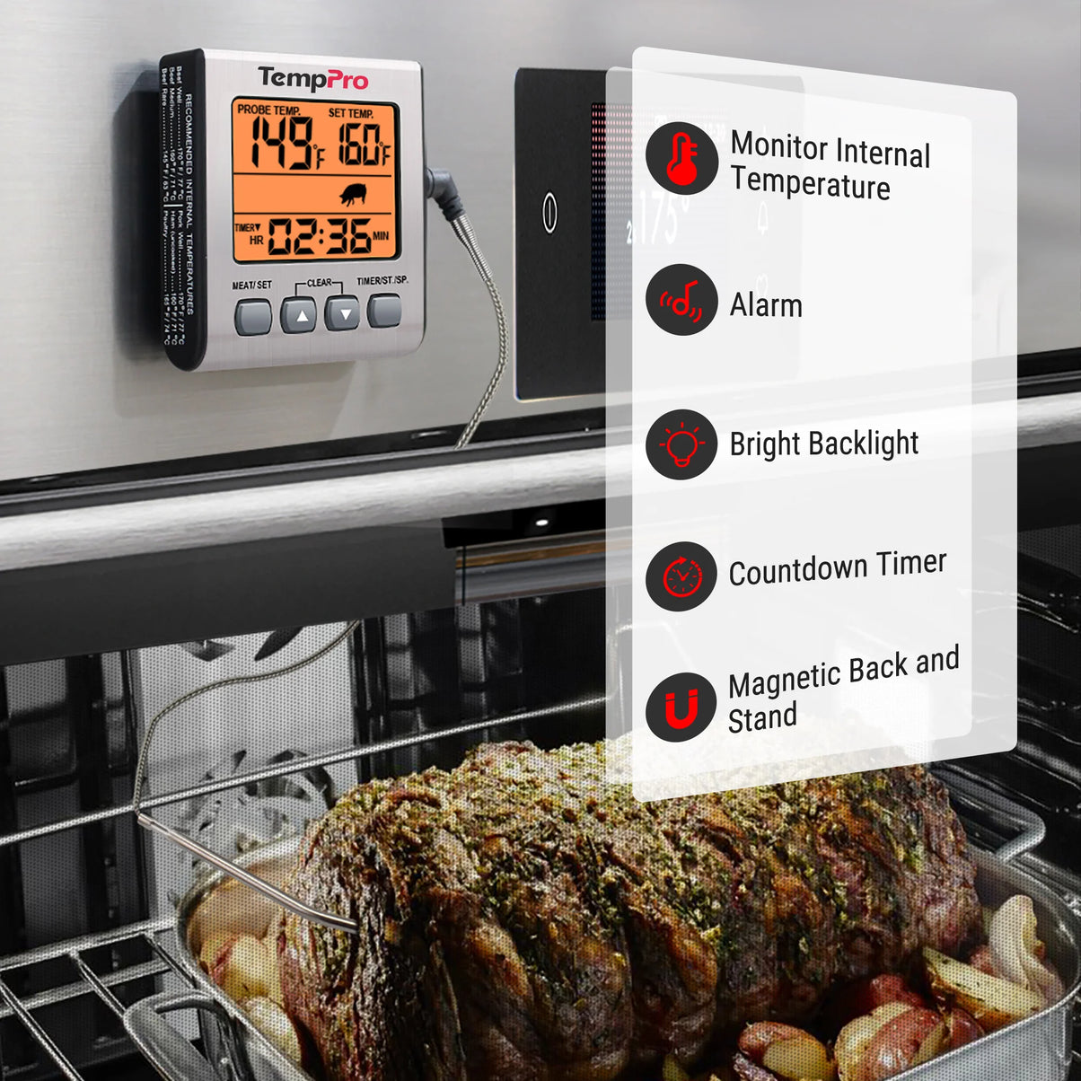 TempPro TempTrack CORE TP16S Leave-In Meat Thermometer — Oven-Safe Probe with Smart Alarm