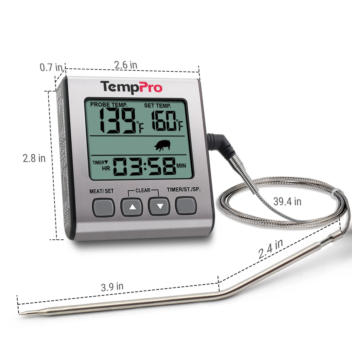TempPro TempTrack CORE TP16S Leave-In Meat Thermometer — Oven-Safe Probe with Smart Alarm