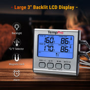 TempPro TempTrack PLUS TP17 Leave-In Meat Thermometer — Oven & Grill Safe, Timer & Alarm