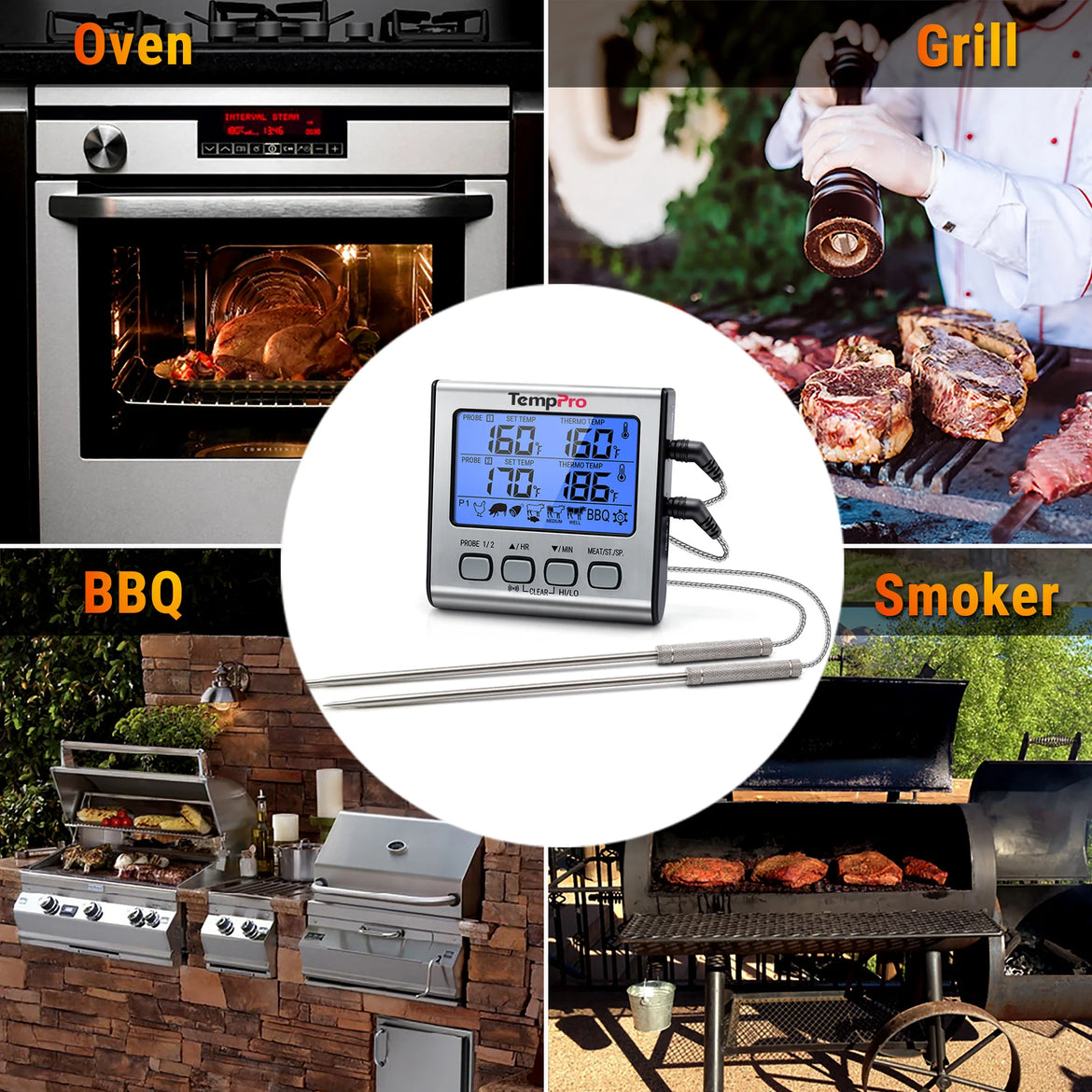 Thermomètre à viande TempPro TempTrack PLUS TP17 – Utilisation au four et sur le grill, avec minuterie et alarme