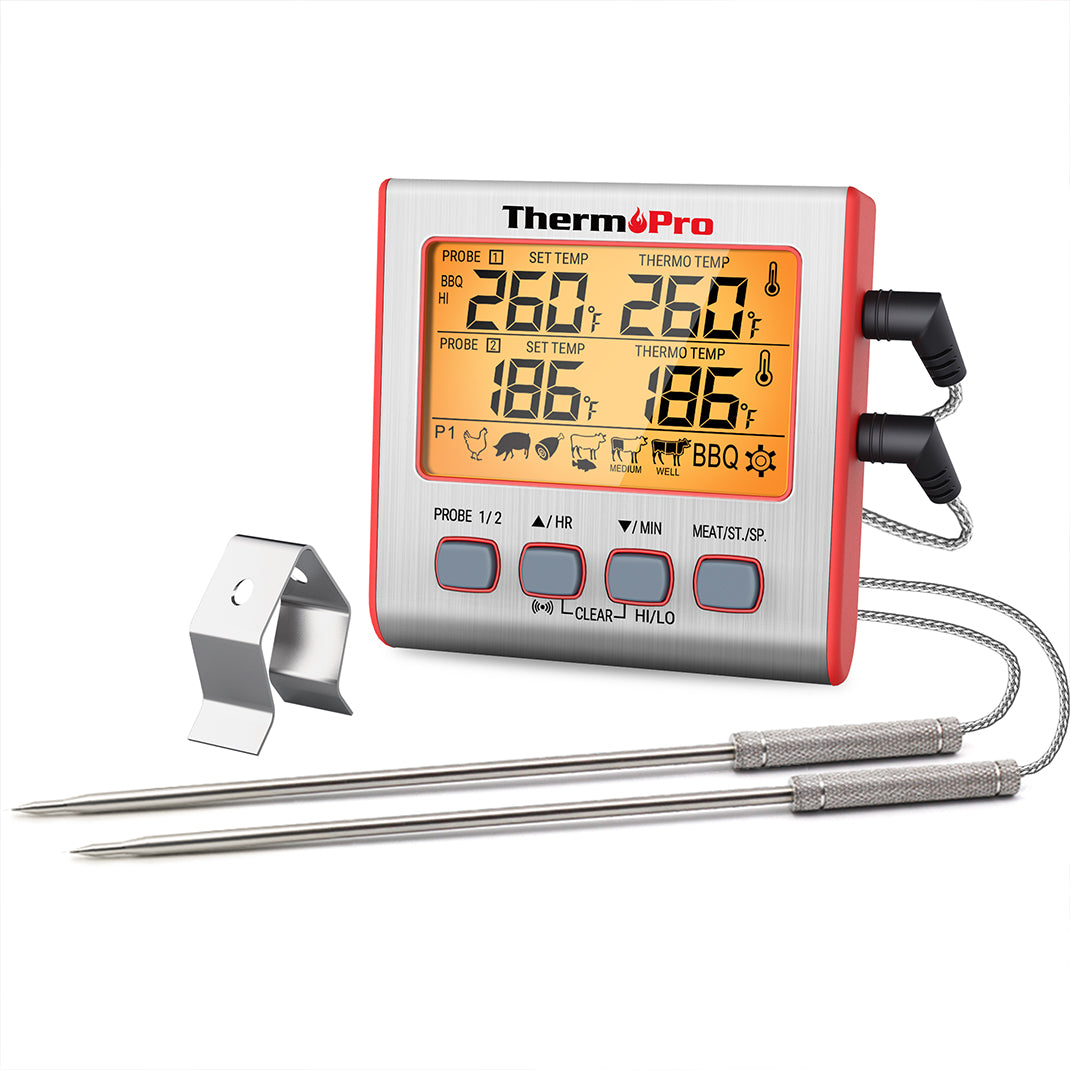 Thermomètre à viande numérique TP17W avec deux sondes et mode minuterie Thermomètre pour fumoir et gril avec grand écran LCD