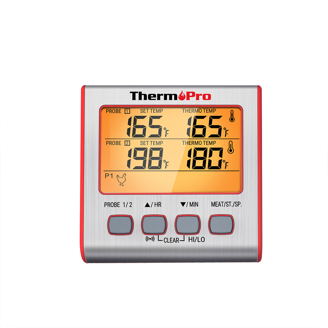 Thermomètre à viande numérique TP17W avec deux sondes et mode minuterie Thermomètre pour fumoir et gril avec grand écran LCD