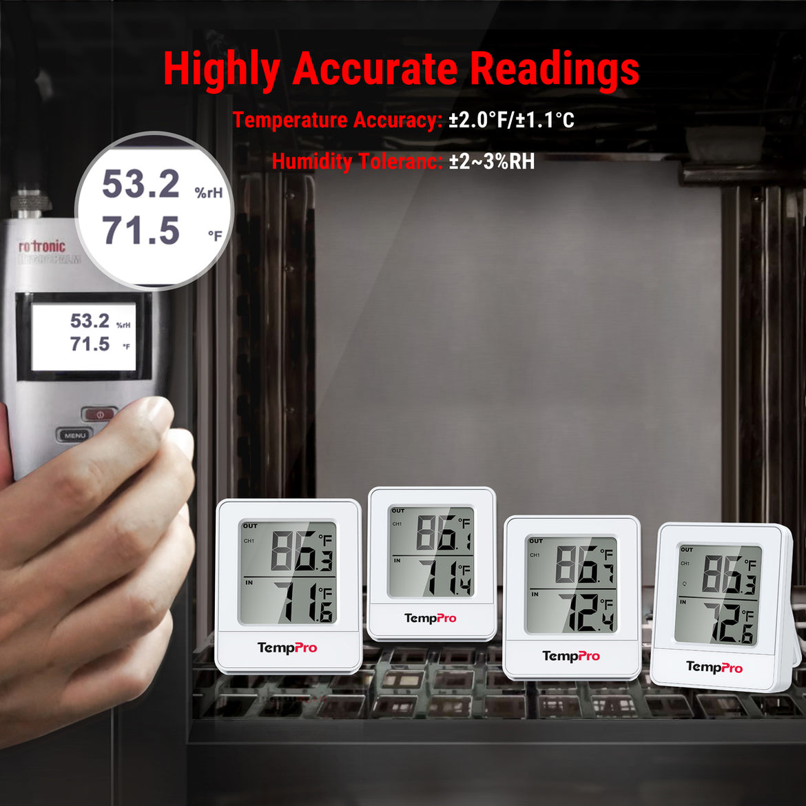 TempPro TempAir PLUS TP200B Wireless Indoor Outdoor Thermometer - Up to 4 Locations, 500ft