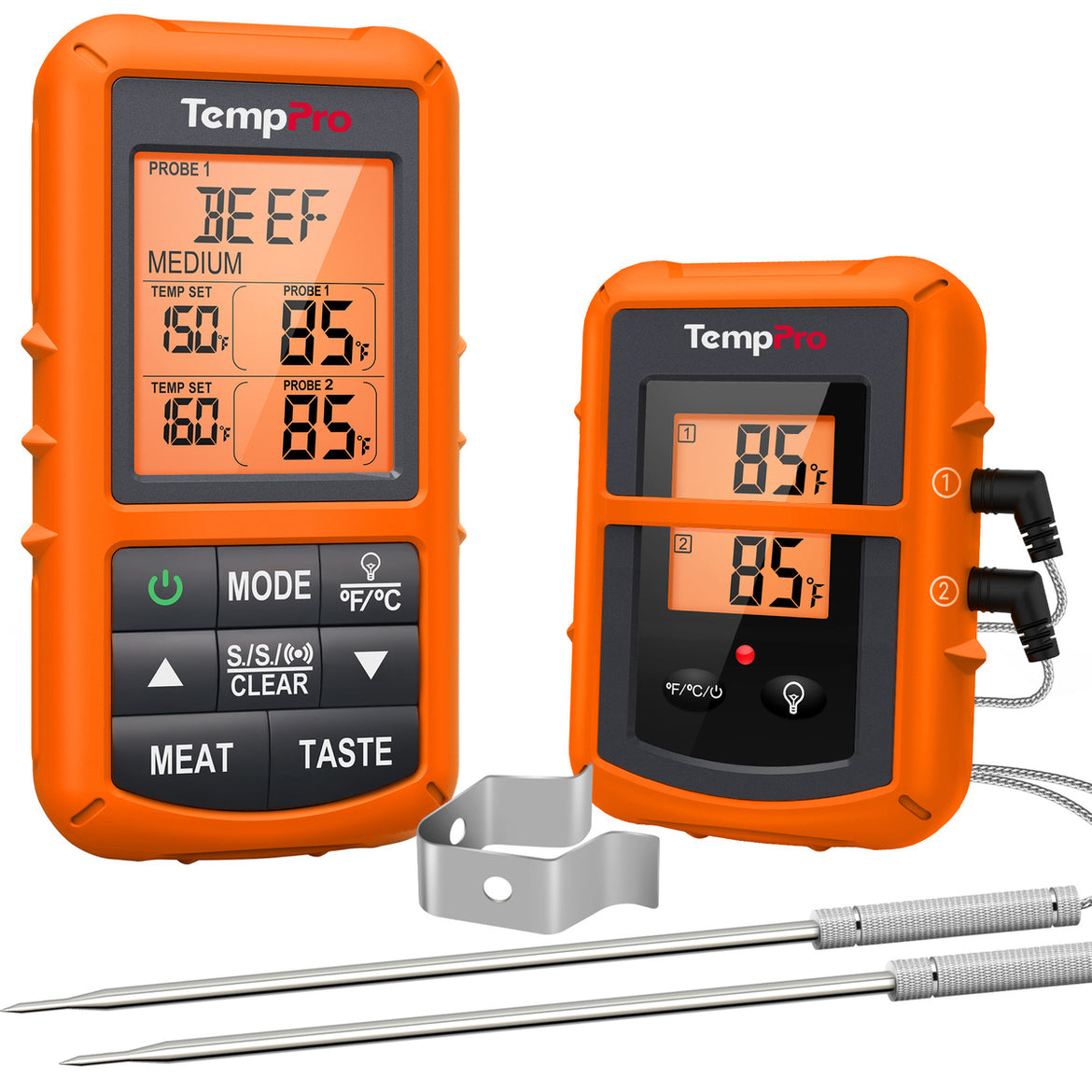 TempPro TempSync CORE TP20B Wireless Meat Thermometer — Dual Probe, Transmitter & Receiver (No App Needed)