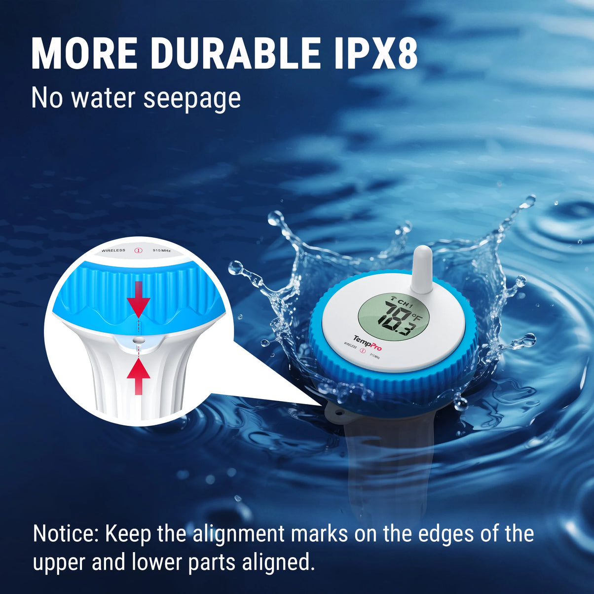 TempPro TempAir PLUS TP211B Wireless Pool Thermometer — 500ft Range, IPX8 Waterproof