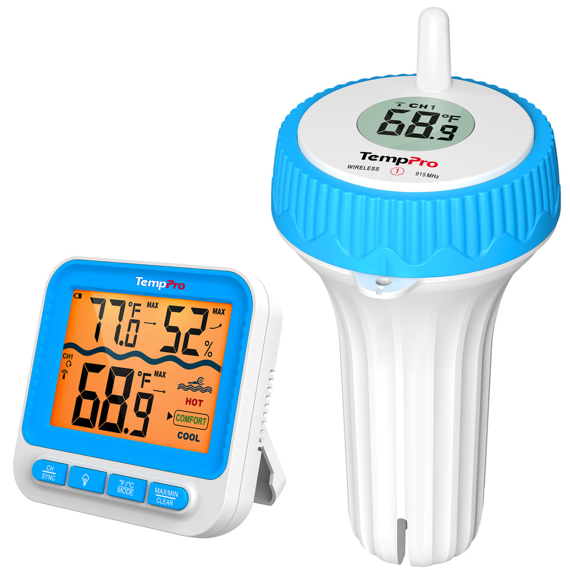 TempPro TempAir PLUS TP211B Wireless Pool Thermometer — 500ft Range, IPX8 Waterproof