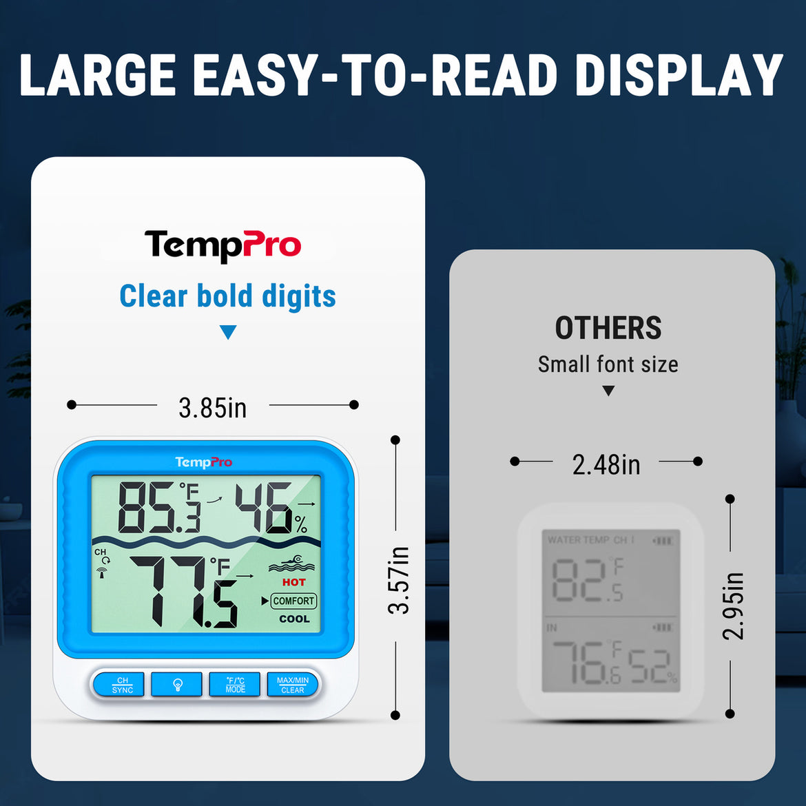 TempPro TempAir PLUS TP211B Wireless Pool Thermometer — 500ft Range, IPX8 Waterproof