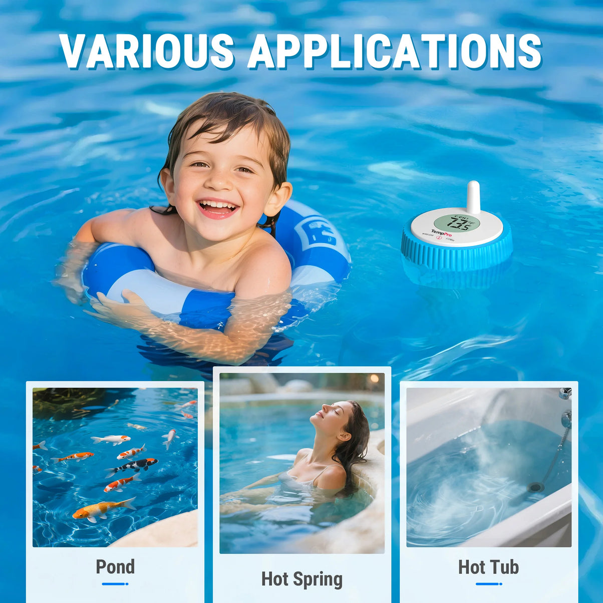 TempPro TempAir PLUS TP211B Wireless Pool Thermometer — 500ft Range, IPX8 Waterproof