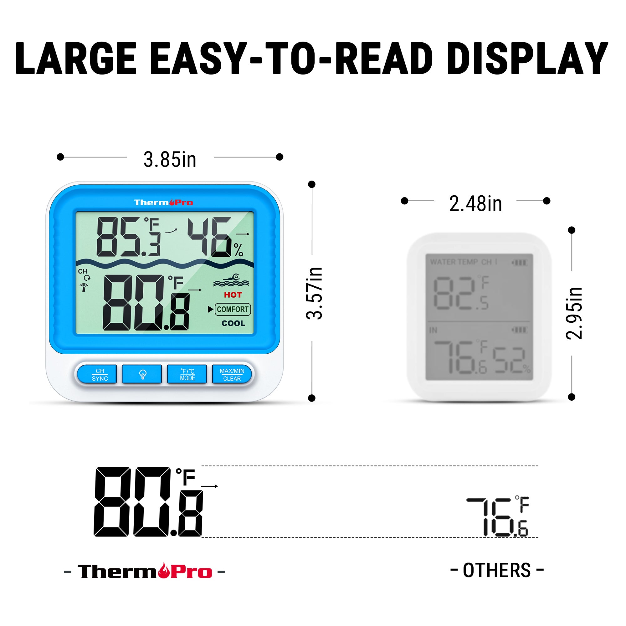 Thermomètre de piscine numérique sans fil ThermoPro TP211B de 152 m