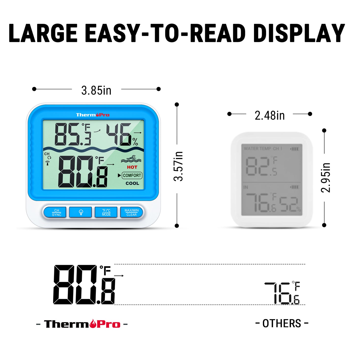 Thermomètre de piscine numérique sans fil ThermoPro TP211B de 152 m