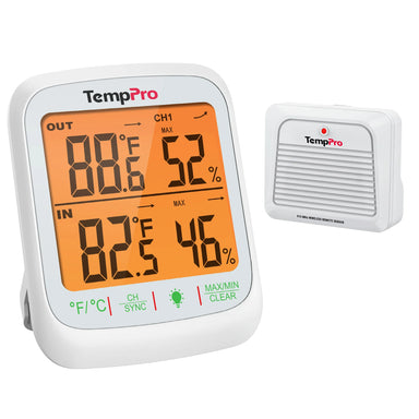 TempPro TempAir PLUS TP260B Wireless Indoor Outdoor Thermometer & Hygrometer — 1,000ft Range, 3.1