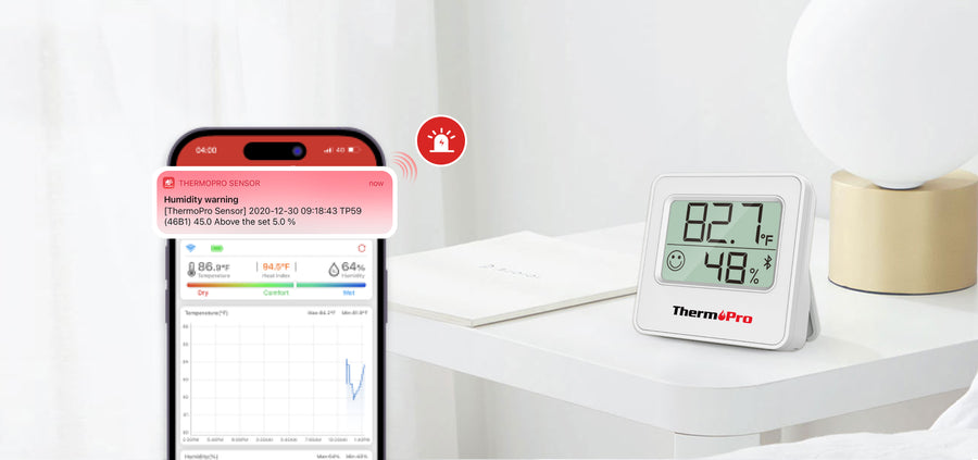 TempPro TP357 Lot de 2 thermomètres hygromètres Bluetooth d'intérieur