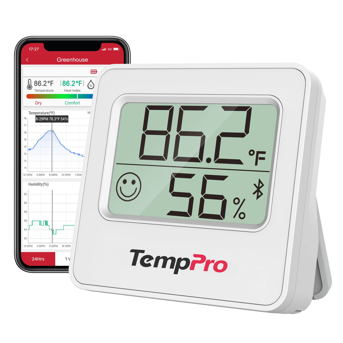 Thermomètre et hygromètre d'intérieur Bluetooth TempPro TP357 — Portée de 80 m, alertes instantanées