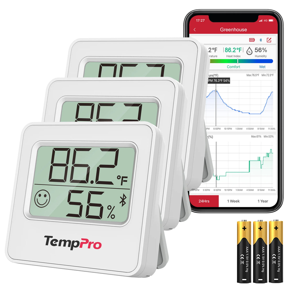 Thermomètre et hygromètre d'intérieur Bluetooth TempPro TP357 — Portée de 80 m, alertes instantanées
