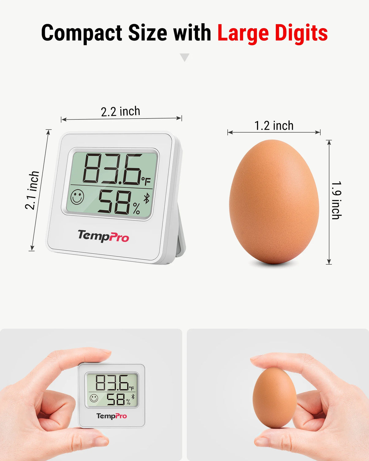 Thermomètre et hygromètre d'intérieur Bluetooth TempPro TP357 — Portée de 80 m, alertes instantanées