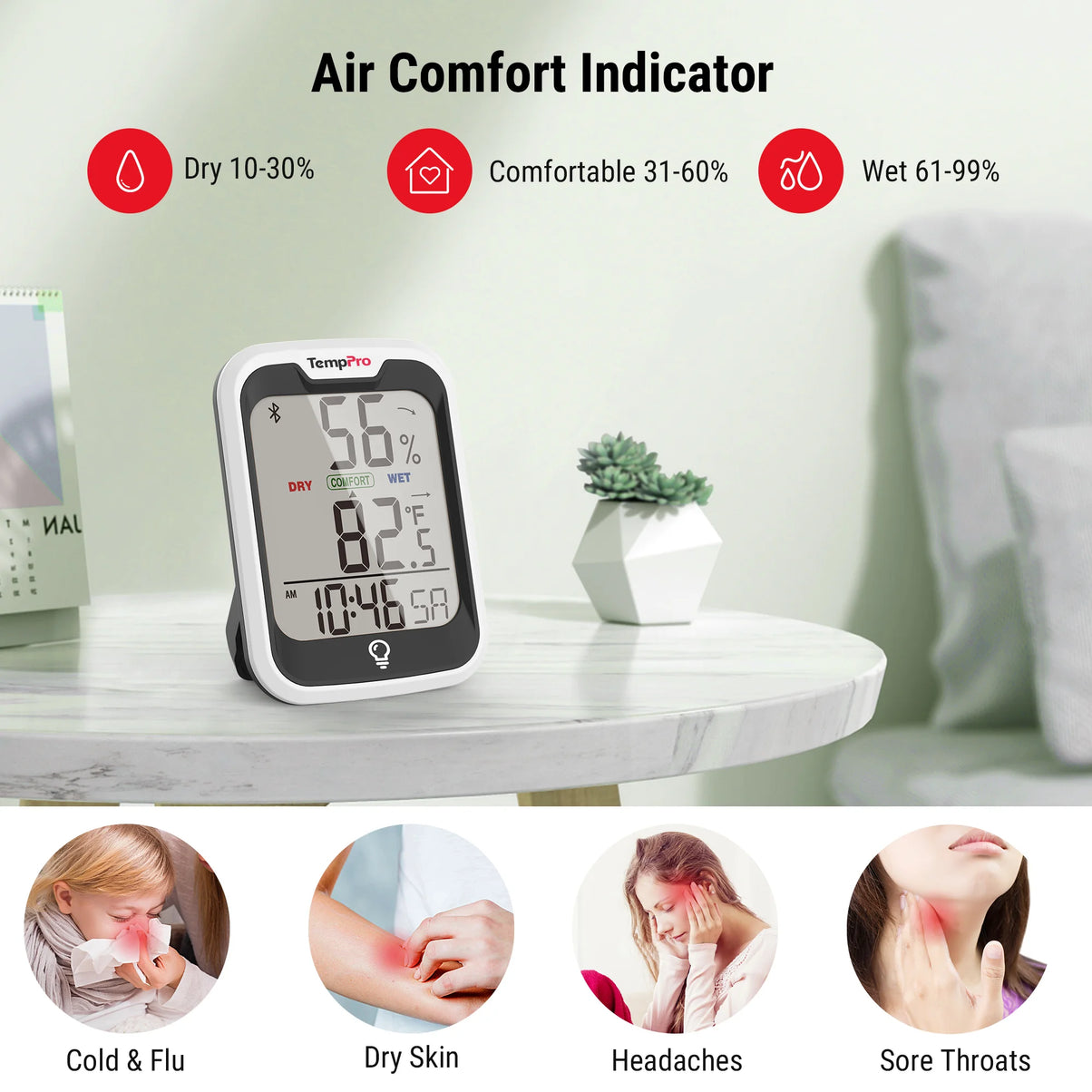 TempPro TempAir ELITE TP358 Bluetooth Indoor Hygrometer & Thermometer — 260ft Range, Smart App