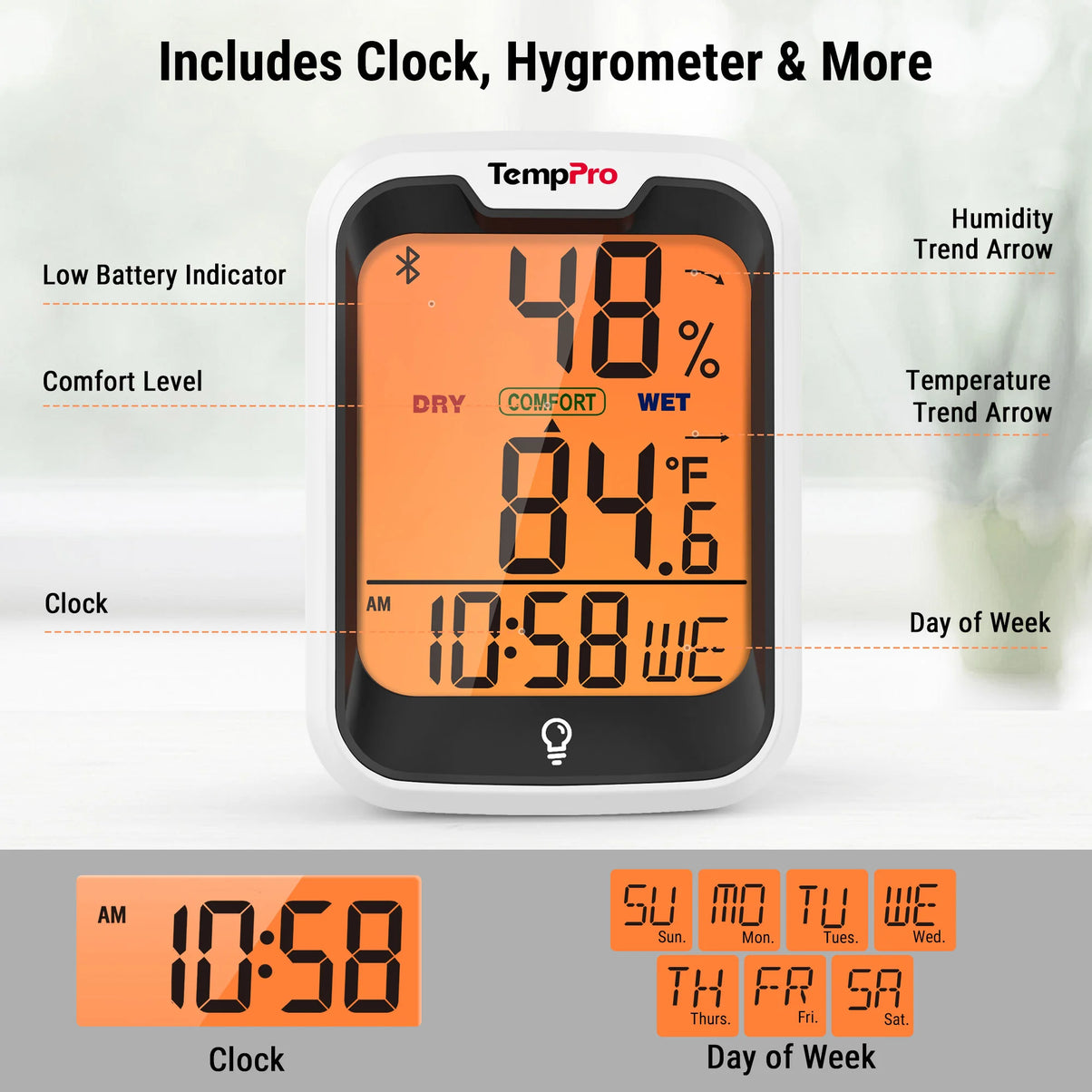 TempPro TempAir ELITE TP358 Bluetooth Indoor Hygrometer & Thermometer — 260ft Range, Smart App