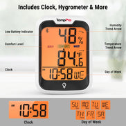 TempPro TempAir ELITE TP358 Bluetooth Indoor Hygrometer & Thermometer — 260ft Range, Smart App