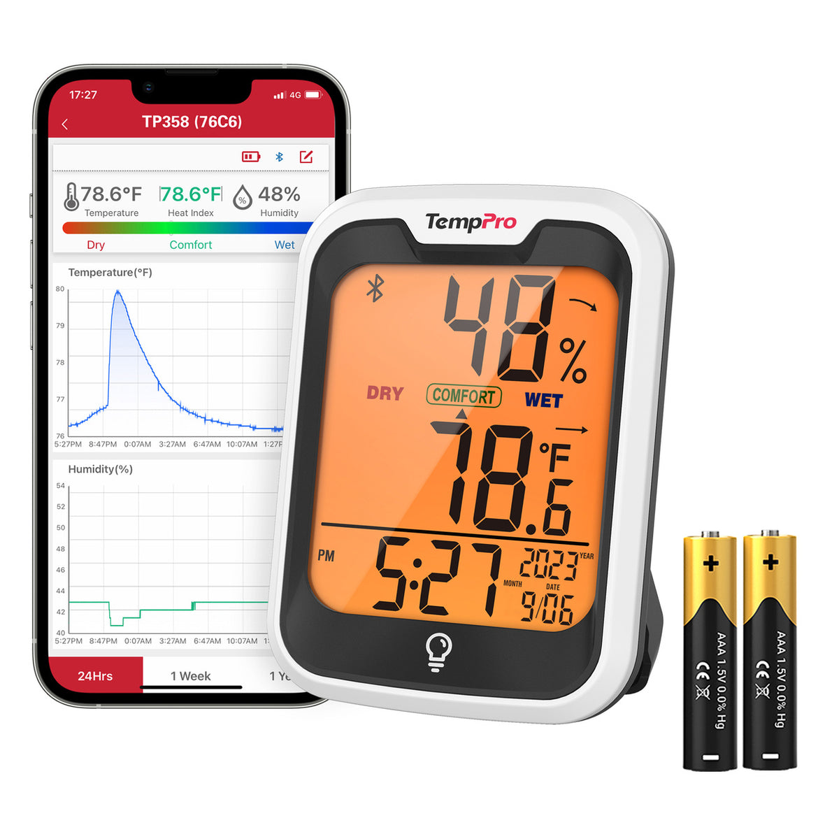 TempPro TempAir ELITE TP358 Bluetooth Indoor Hygrometer & Thermometer — 260ft Range, Smart App