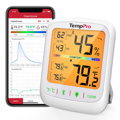 TempPro TempAir ELITE TP359 Bluetooth Indoor Hygrometer & Thermometer — 260ft Range, Smart App