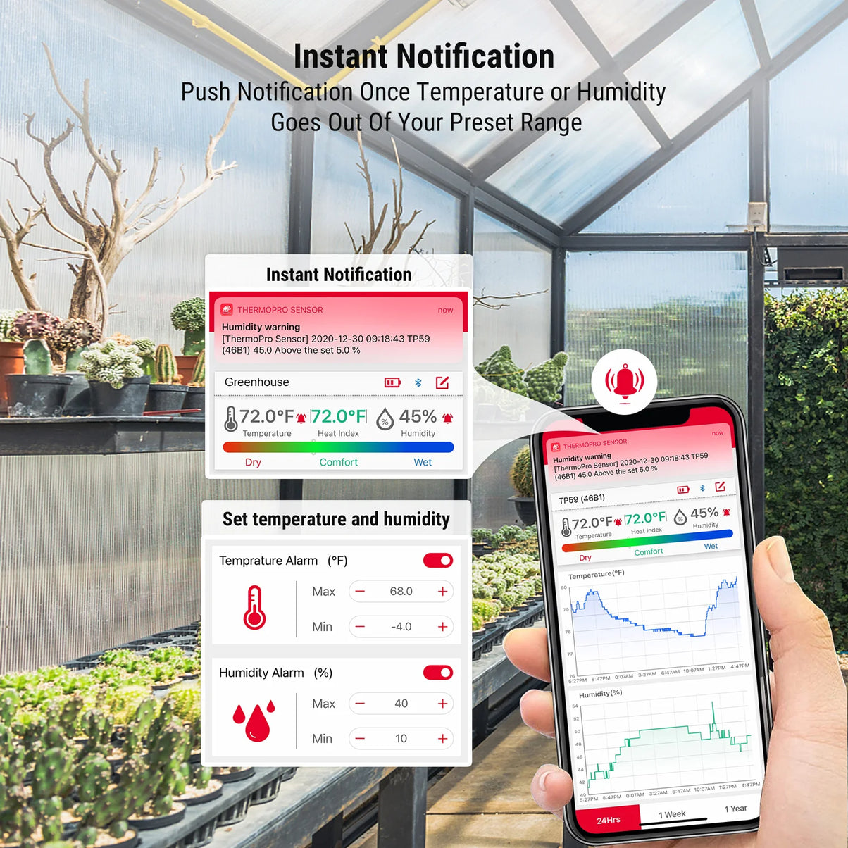 Thermomètre et hygromètre d'intérieur Bluetooth TempPro TP359 — Portée de 80 m, application intelligente