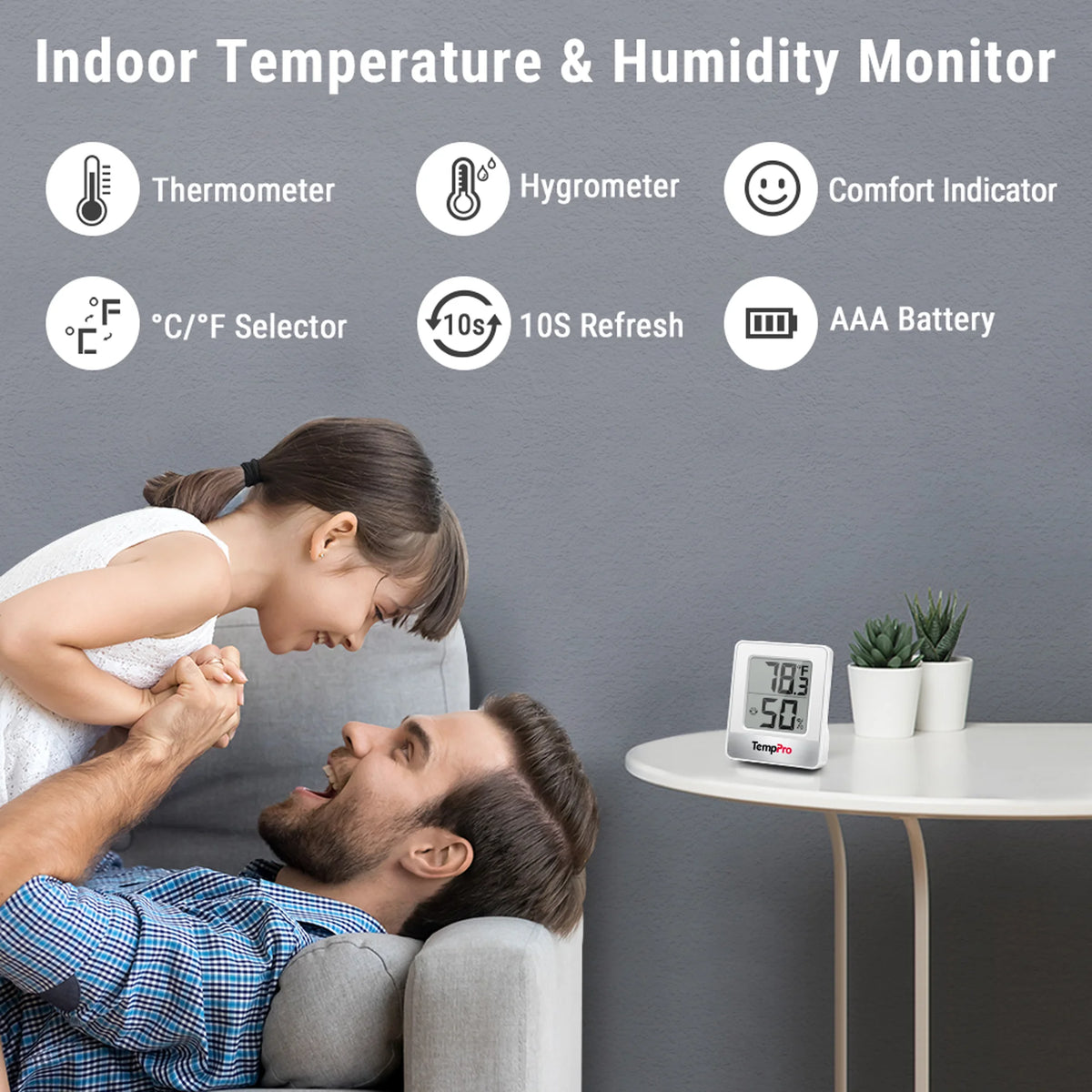 TempPro TempAir CORE TP49 Indoor Thermometer & Hygrometer — ±1°F/±2% RH, Comfort Indicator