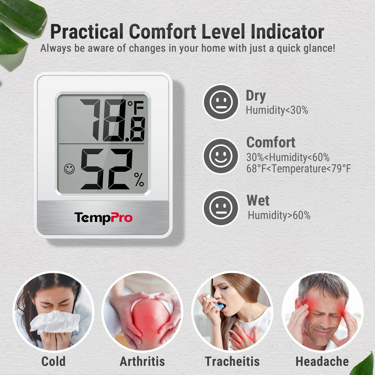 TempPro TempAir CORE TP49 Indoor Thermometer & Hygrometer — ±1°F/±2% RH, Comfort Indicator