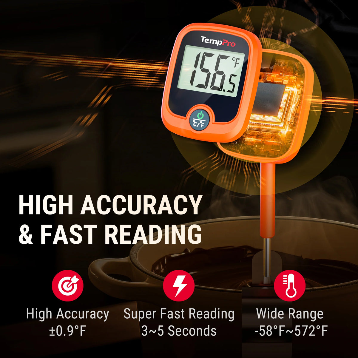 TempPro TempDip PLUS TP509 Digital Candy Thermometer — 8" Probe with Pot Clip