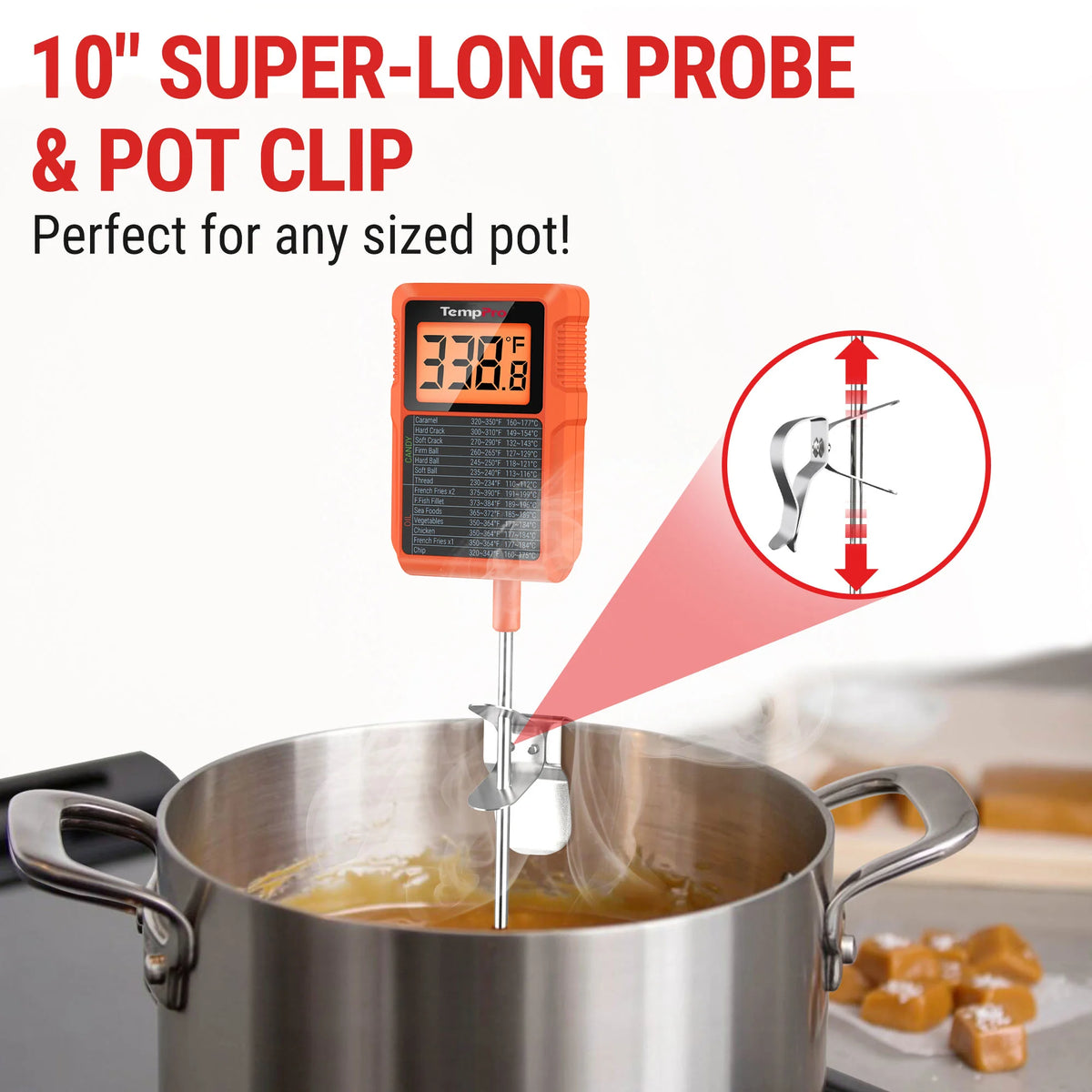 Thermomètre de cuisson et friture TempPro TempDip PLUS TP510 — Sonde de 20 cm avec attache-marmite