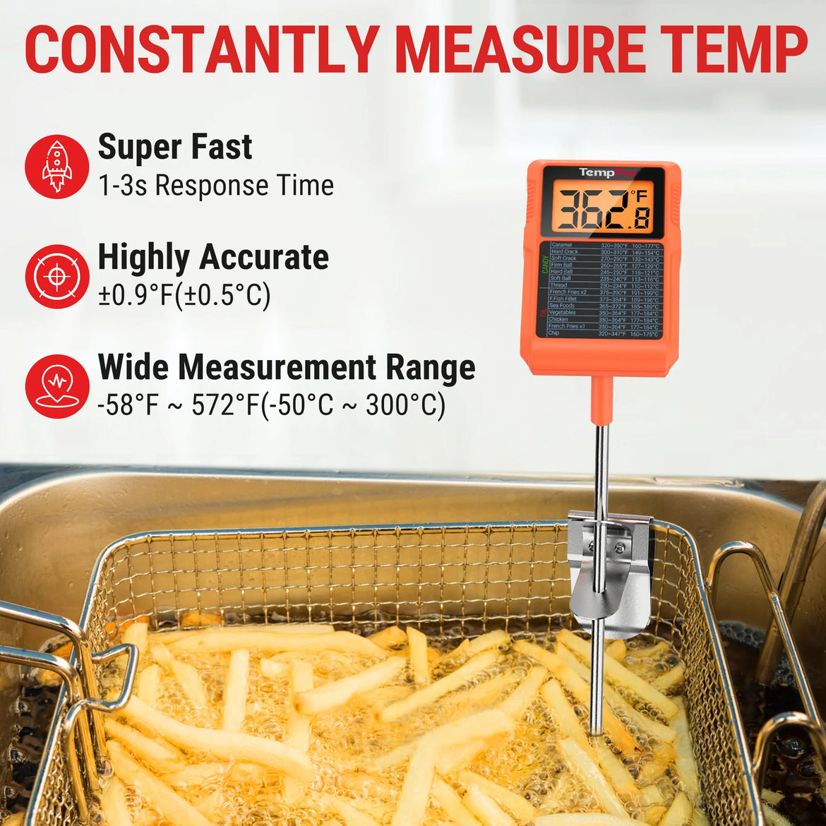 Termómetro para dulces y frituras TempPro TempDip PLUS TP510 — Sonda de 8" con clip para olla