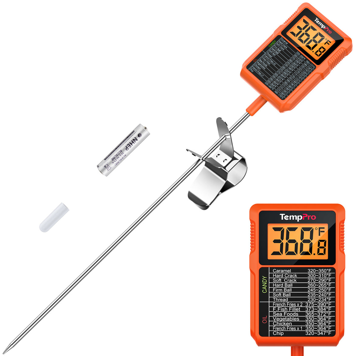 Thermomètre de cuisson et friture TempPro TempDip PLUS TP510 — Sonde de 20 cm avec attache-marmite