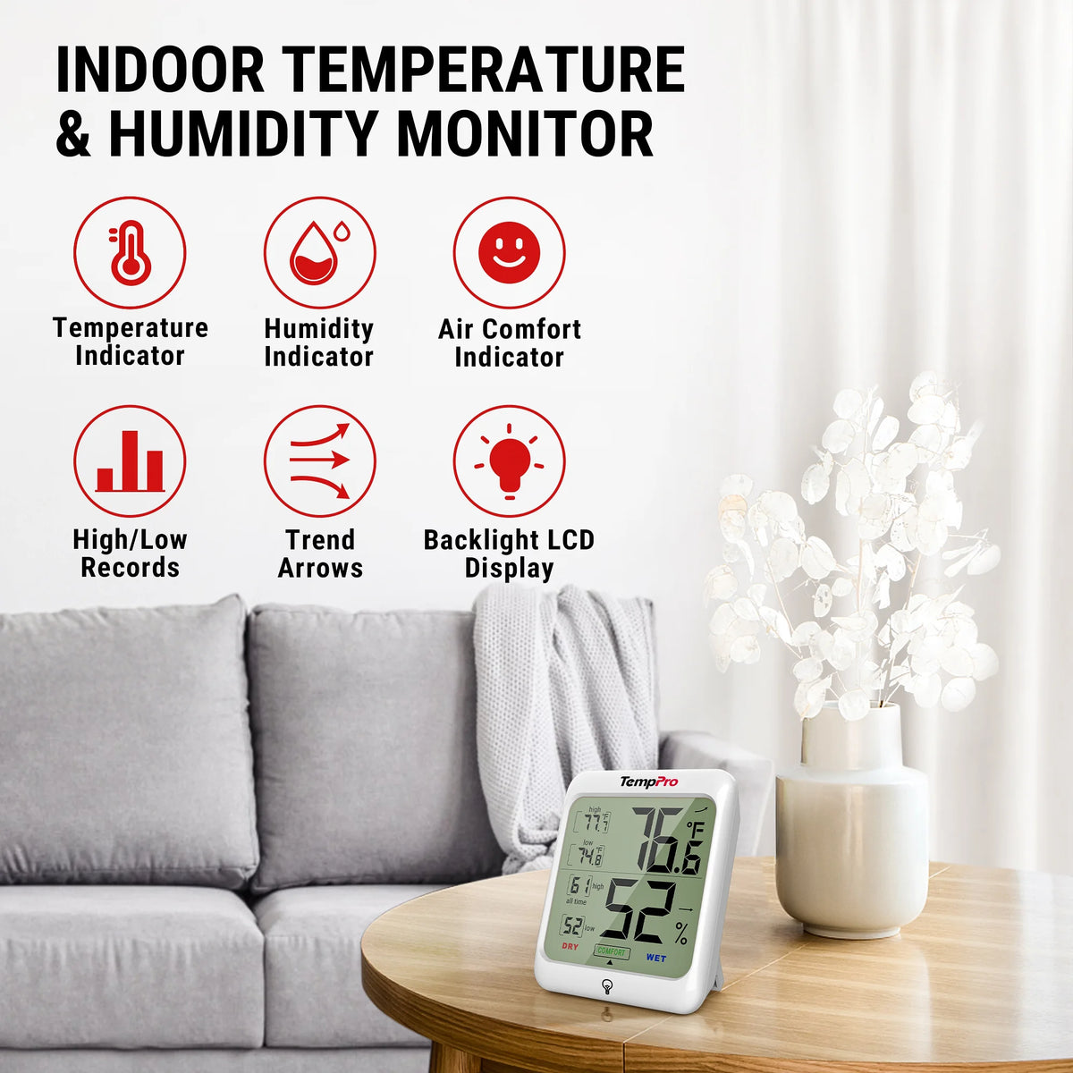 TempPro TempAir CORE TP53 Indoor Thermometer & Hygrometer — ±1°F/±2% RH, Comfort Indicator