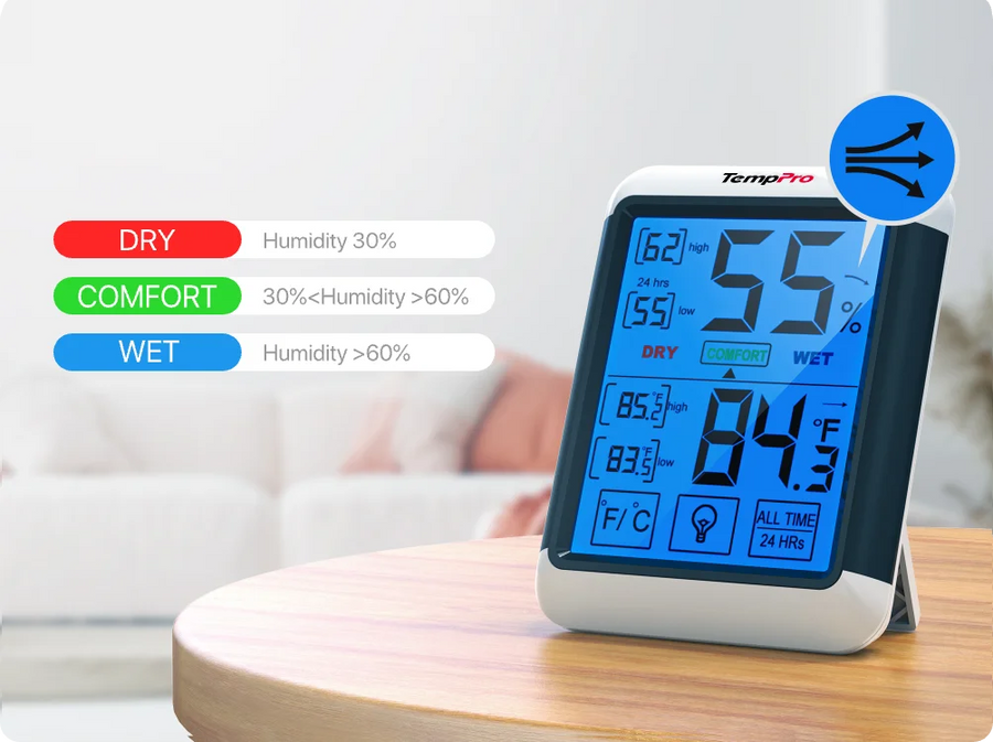best hygrometer for grow tent TempPro TP55 Digital Indoor Thermometer & — ±1°F/±2% RH, High/Low Records Color:Shadow Silver/Fjord Metallic Active-Plus-Smart 3% for humidity Fahrräder und E-Bikes im