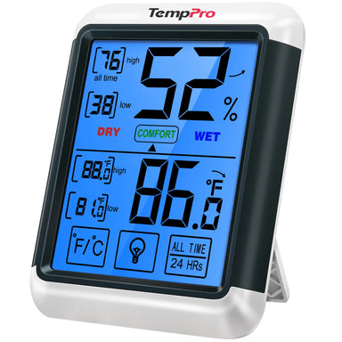 TempPro TempAir CORE TP55 Digital Indoor Thermometer & Hygrometer — ±1°F/±2% RH, High/Low Records