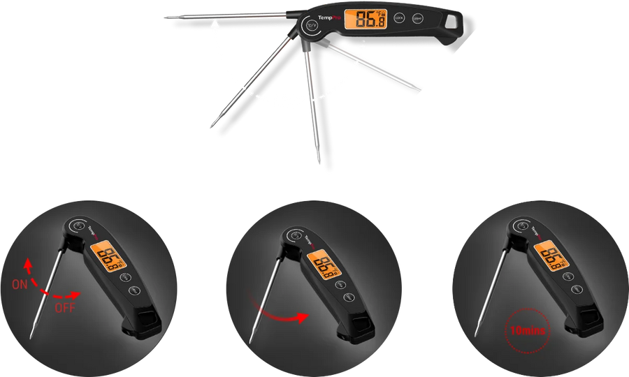 Thermomètre à viande à lecture instantanée TempPro TempSwift PLUS TP605 — Numérique, lecture rapide, sonde pliable