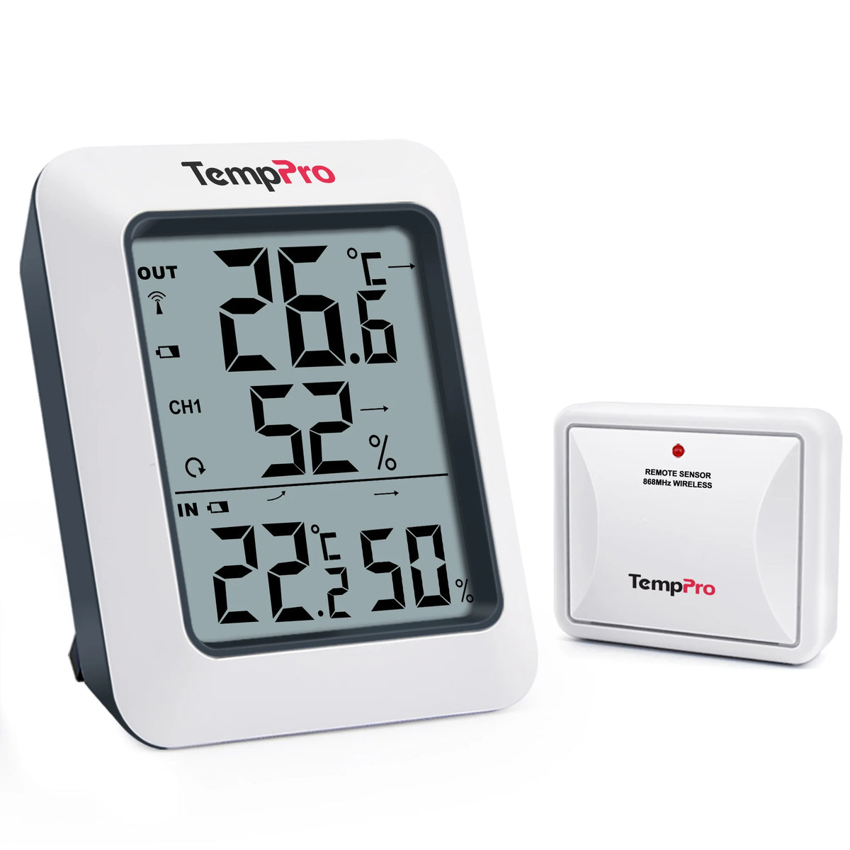 Termómetro e higrómetro inalámbrico para interior y exterior TempPro TempAir PLUS TP60B — 150 m de alcance, máximos/mínimos