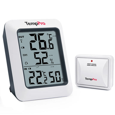 TempPro TempAir PLUS TP60B Wireless Indoor Outdoor Thermometer & Hygrometer — 500ft Range, High/Low