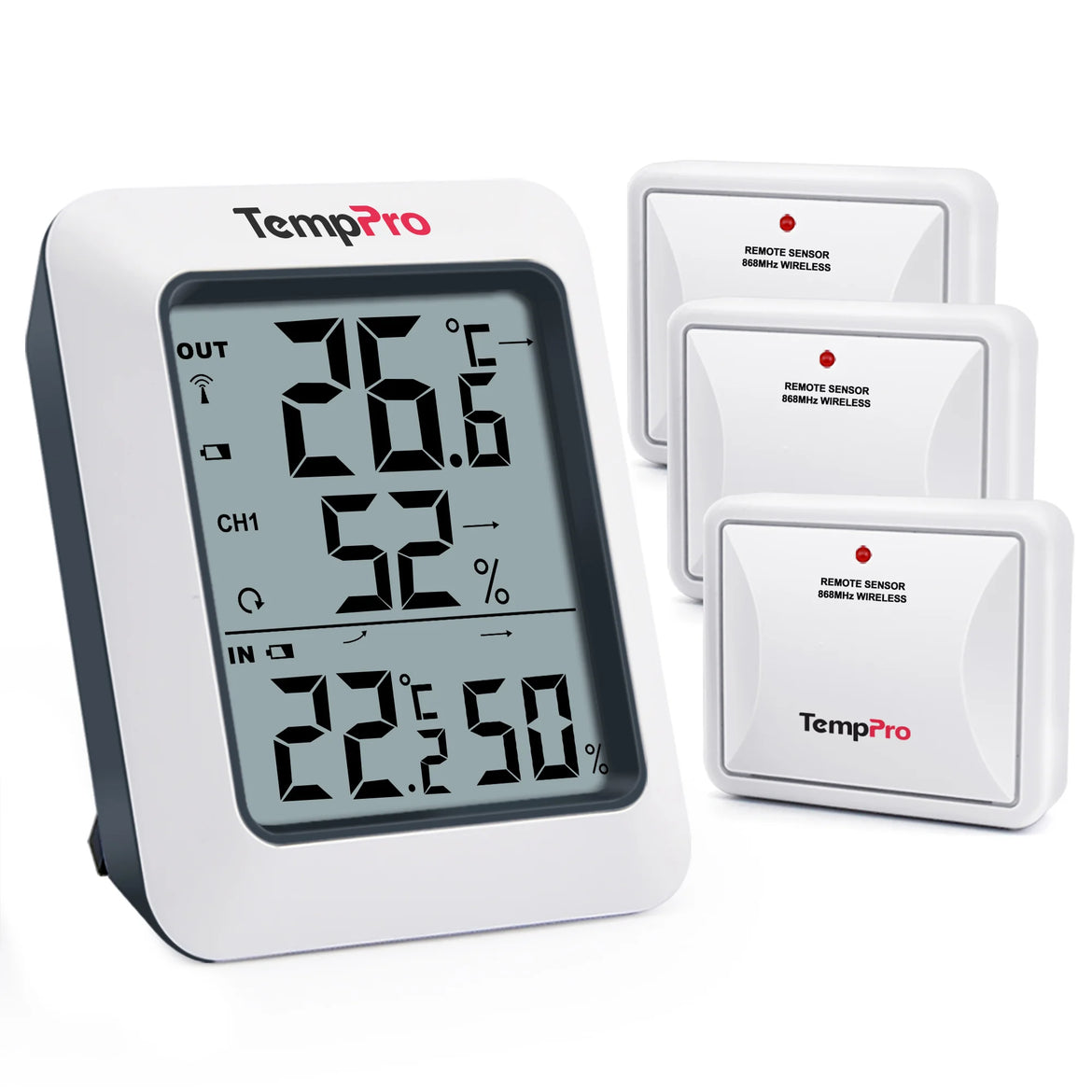 TempPro TempAir PLUS TP60B Wireless Indoor Outdoor Thermometer & Hygrometer — 500ft Range, High/Low