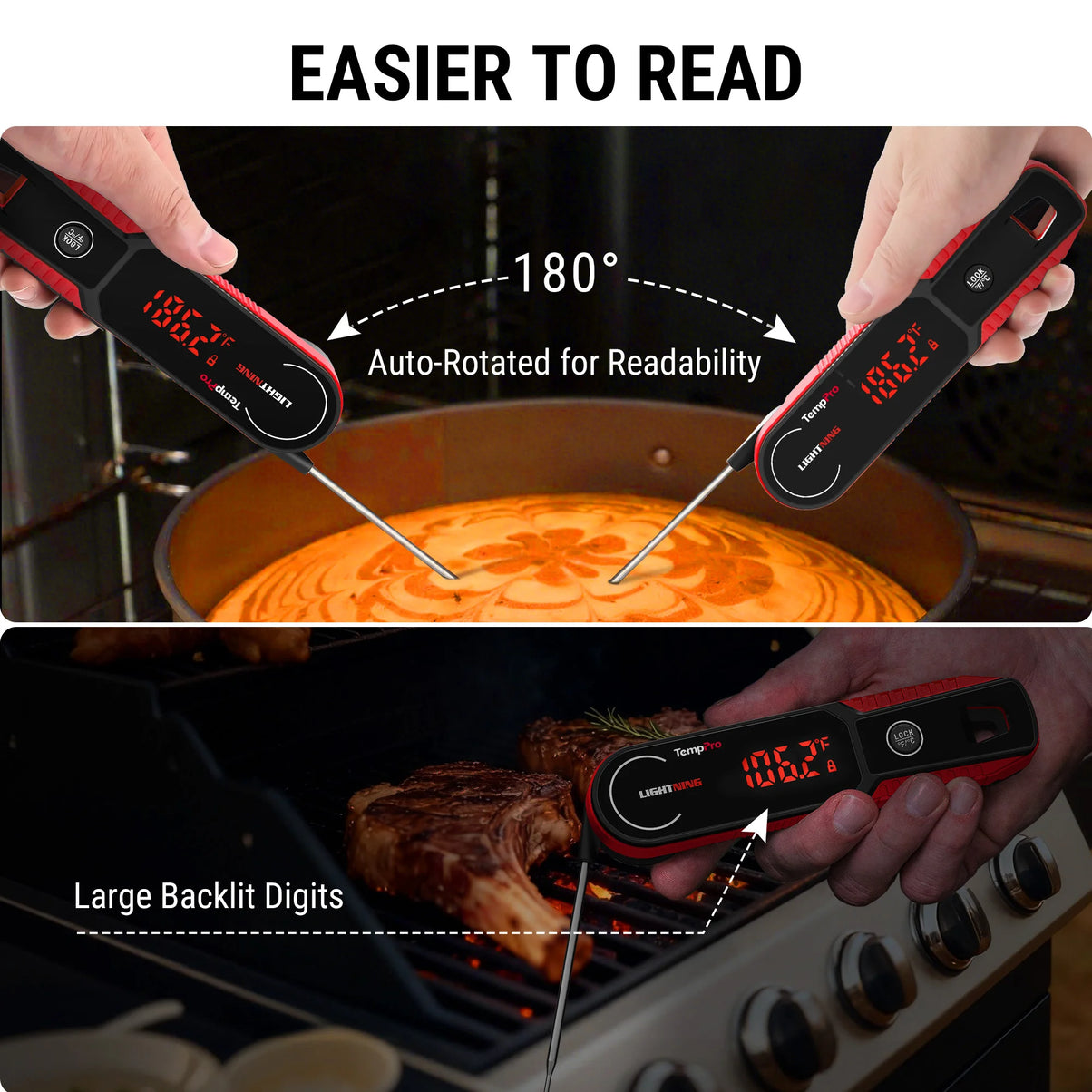 TempPro TP622W Lightning Instant-Read Meat Thermometer — 0.1-Second Read, ±0.5°F, 10-Year Warranty, Red·Store Edition
