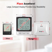 Thermomètre et hygromètre sans fil TempPro TP62B intérieur/extérieur — Portée de 150 m, max/min