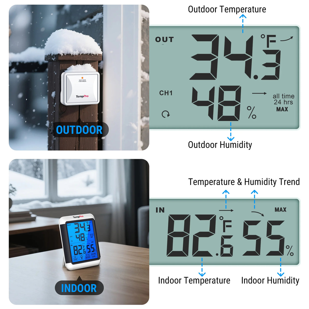 TempPro TempAir PLUS TP65B Wireless Indoor Outdoor Thermometer & Hygrometer — 4
