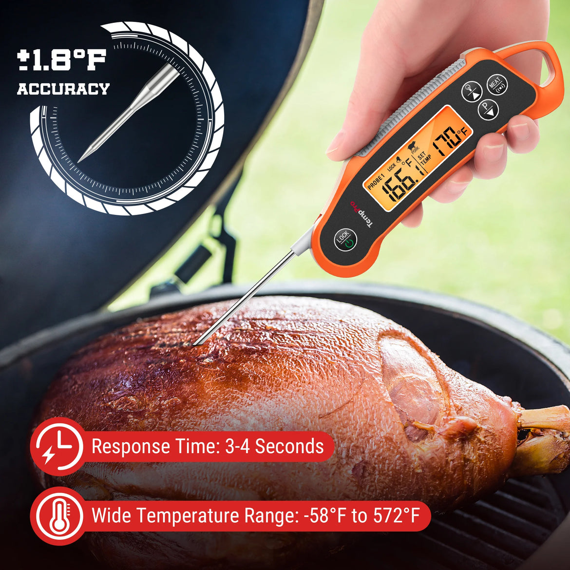 TempPro TempSwift PLUS TP710 Leave-In Meat Thermometer — Oven & Grill Safe with Timer