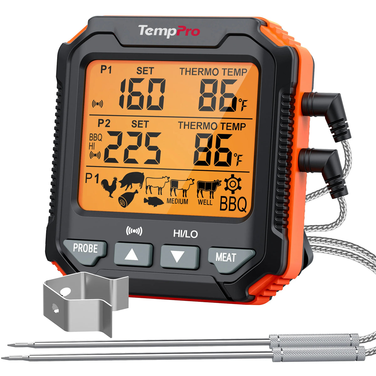 TempPro TempTrack PLUS TP717 Leave-In Meat Thermometer — Oven & Grill Safe, Backlit Display