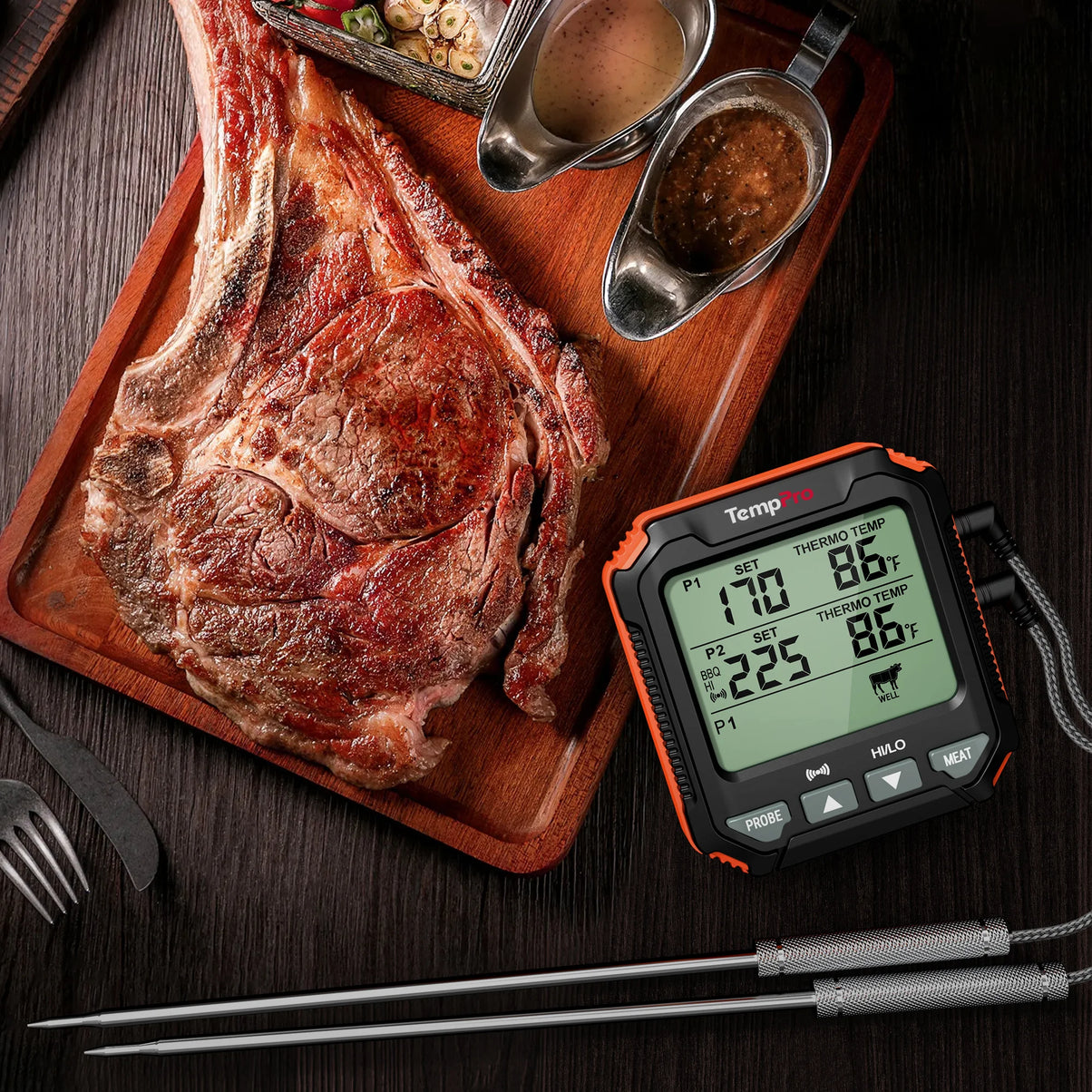 TempPro TempTrack PLUS TP717 Leave-In Meat Thermometer — Oven & Grill Safe, Backlit Display