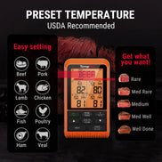 TempPro TempSync PLUS TP829B Wireless Meat Thermometer — 1000FT RF Range, 4 Probes & Dual Timers