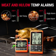 TempPro TempSync PLUS TP829B Wireless Meat Thermometer — 1000FT RF Range, 4 Probes & Dual Timers