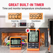 TempPro TempSync PLUS TP829B Wireless Meat Thermometer — 1000FT RF Range, 4 Probes & Dual Timers